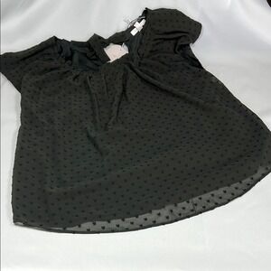 Lauren Conrad Pleat Neck Sheer Lined Short Sleeve Blouse Size Med NWT